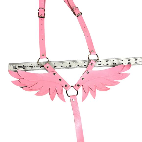 Angel Wings Pink Body Waist Belt Adjustable Faux Leather Cosplay Punk Cutegoth - Picture 4 of 7